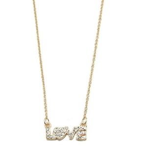 18 k gold plated love necklace with crystals.